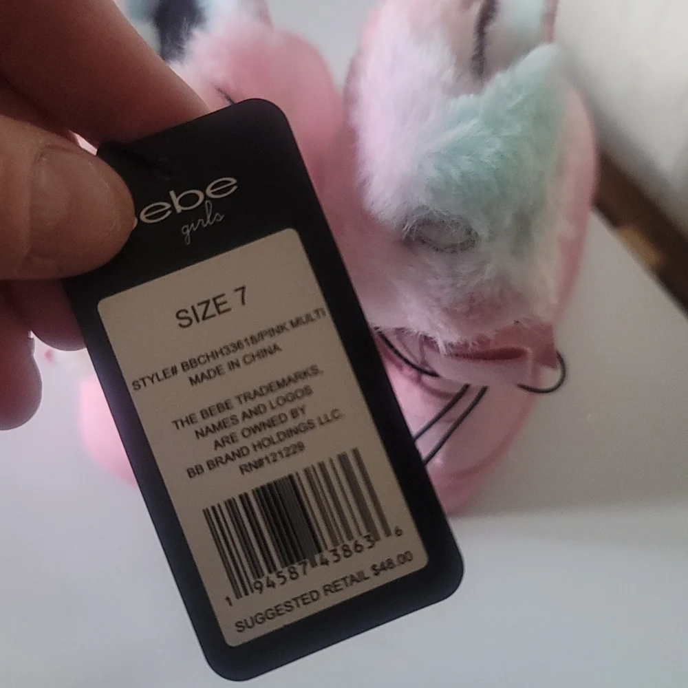 BEBE GIRLS LIGHT PINK Rainbow faux fur BOOTS: NWT: TODDLER 7
